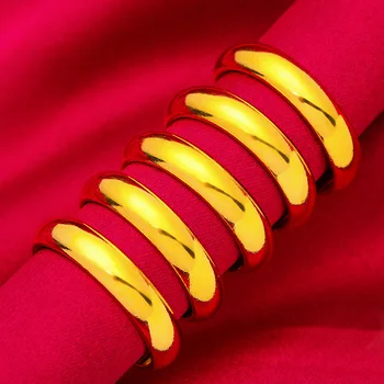 24K Gold AU999 Smooth Couple Rings, Simple Luxury Witnesses Love