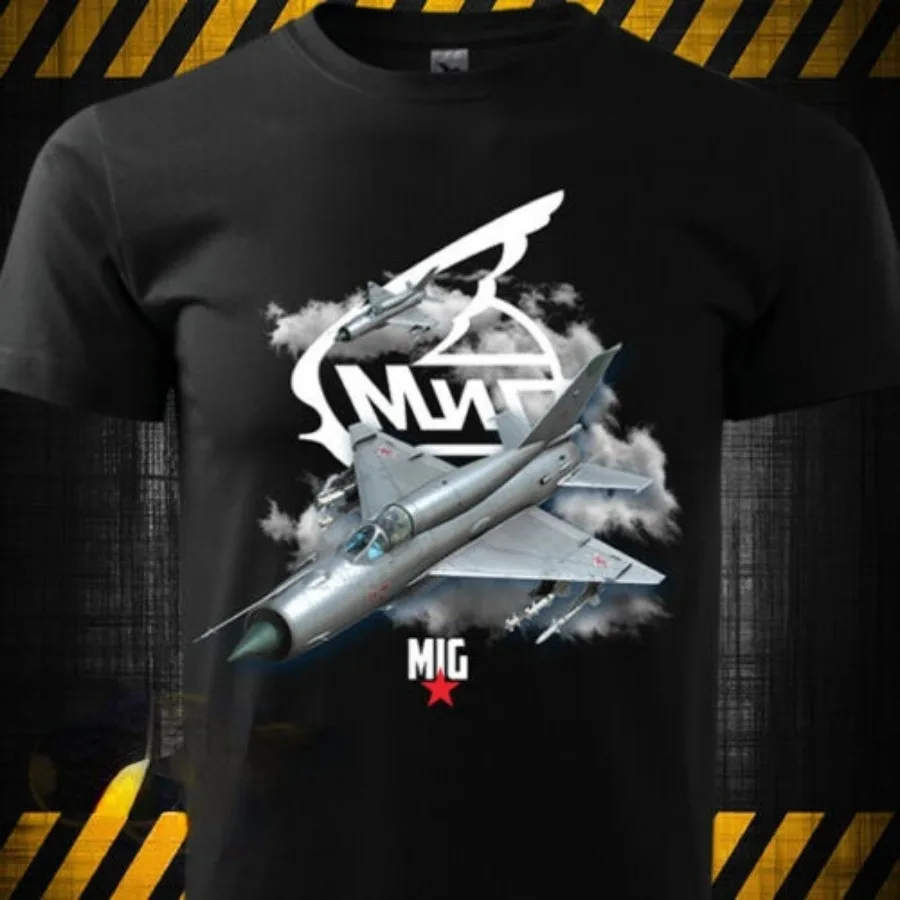 Mig-21 Russian Aircraft Men T-Shirt Military Air Force Aircraft Fighter Camicie Nere Short Casual 100% Cotone