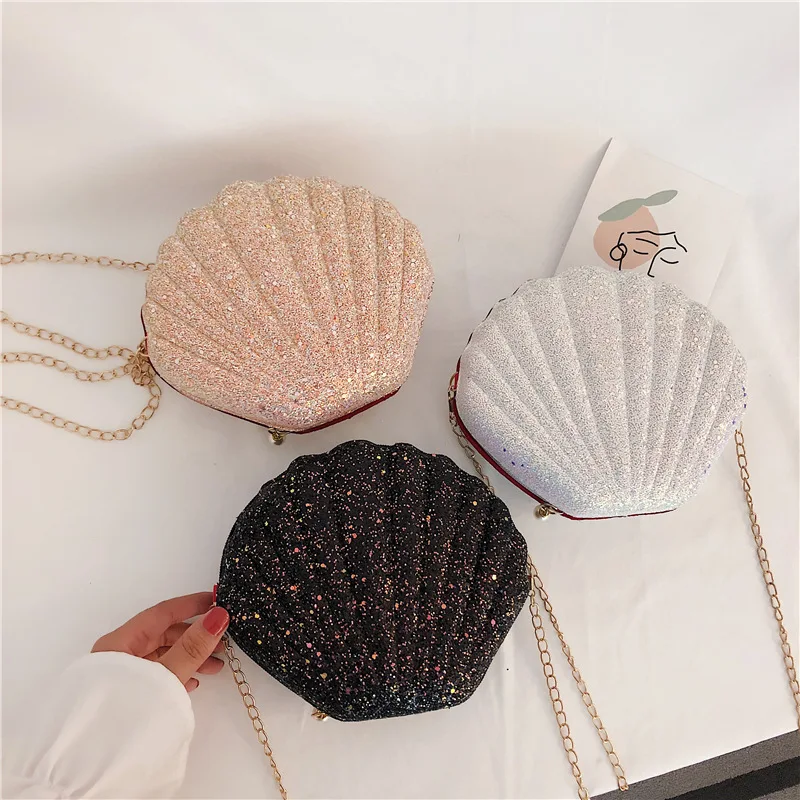 Crossbody Bag Women Handbags Women Shoulder Handbags Shell Bag Chain Cute Sequins Small Bag Phone Money Pouch Zipper Crossbody Bags For Women