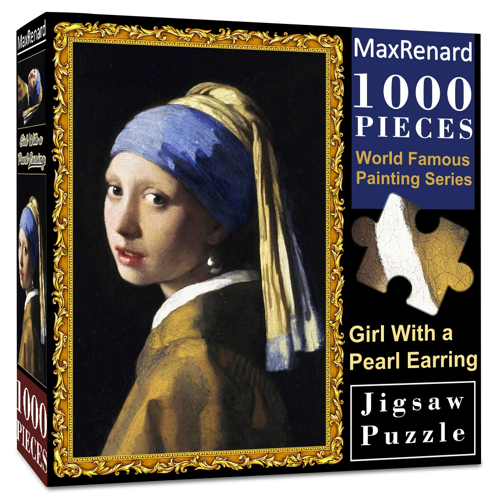 MaxRenard Puzzle 1000 pièces pour adulte Jan Vermeer fille avec boucle d'oreille en perles papier respectueux de l'environnement cadeau de noël