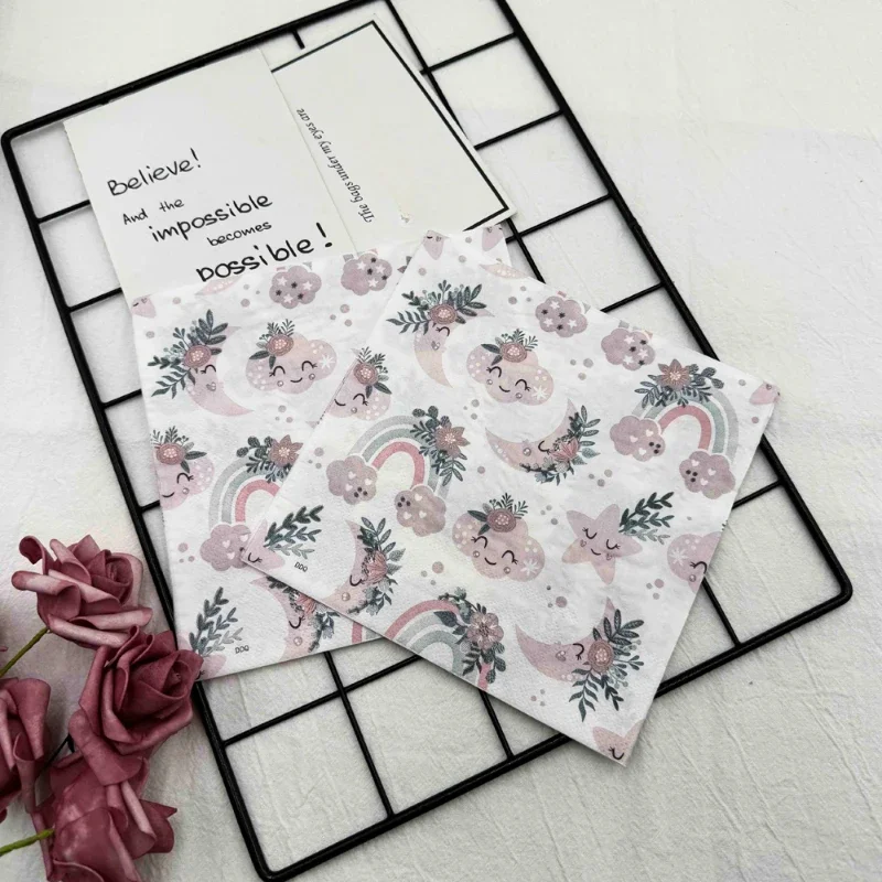 10/20pcs/Pac Printed Napkins Cute Cartoon Rainbow Stars Decorative Mouth Cloth Paper Table Setting Party Disposable Placemats