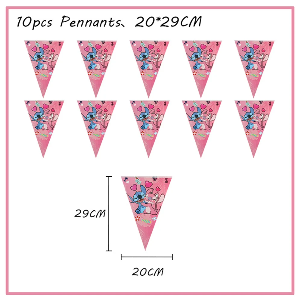Suministros para decoraciones de fiesta de cumpleaños de Disney Stitch, platos de papel en ángulo de Lilo&Stitch rosa, servilletas, vasos, globos, vajilla para baby shower