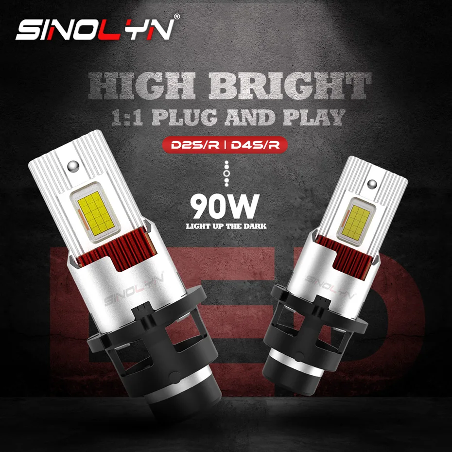 Sinolyn D2S D2R D4S D4R 12000LM LED Lights Bulbs High Bright Lamp Headlight Car Lights 6000K Plug & Play For Replace Xenon Bulbs