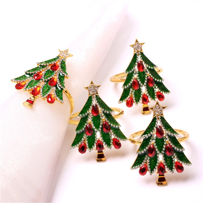 

4Pcs Christmas Tree Napkin Rings for Christmas Table Decoration Wedding Thanksgiving Party Dinner Table Decor