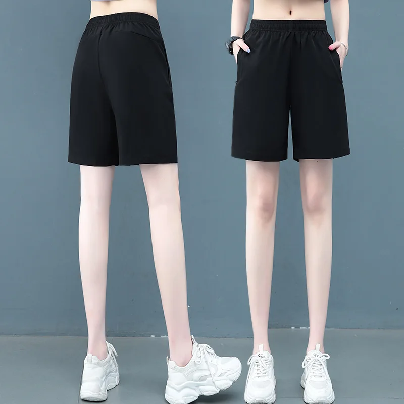 New Female Summer Thin Quick Dry Straight Shorts For Women'S Versatile Loose Relaxed Elastic Waist Running Shorts Pants