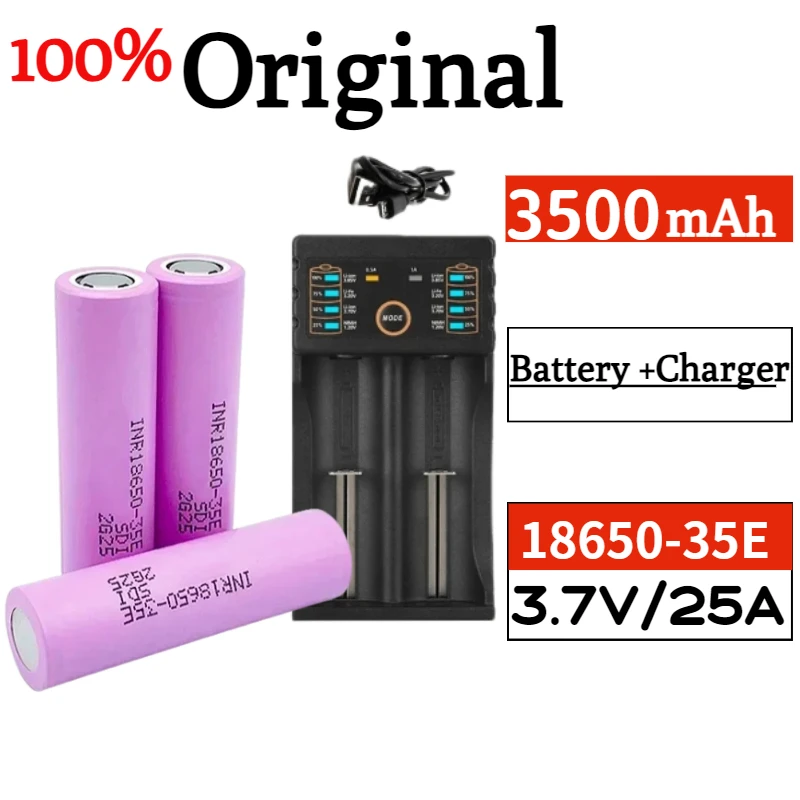 

18650 Batterie 18650 35E 3500mAh 3.7V 20A 18650 Lithium - Ion De Haute Puissance Origine Outil Electrique 35E INR+USB charger
