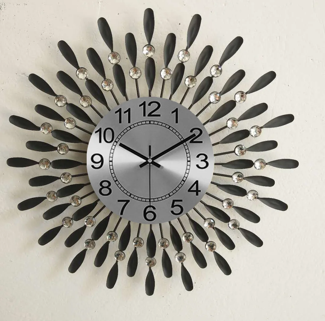 Wall Clock Mute Craft Light Metal Diamond-Embedded Starry Iron Clock Color:5;Sheet Size:Diameter 38cm