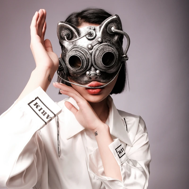 

Mask Women's FullFace Exquisite Cartoon Animal Cat Shape GoldSilver Retro Decorative Rivets Annual Meeting Halloween Accessories