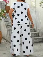 【Plus Size】 Two-Piece Set Polka Dot Print Top & Wide Leg Pants Set, Casual Fashion Cozy Top & Trousers for Daily Outdoor Wear, W - Image 2