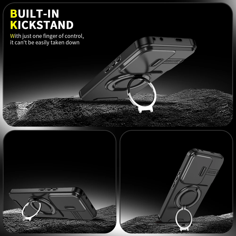 360° Ring Stand Phone Case with Slide Camera Protection and Magnetic Shockproof Cover by KEYSION