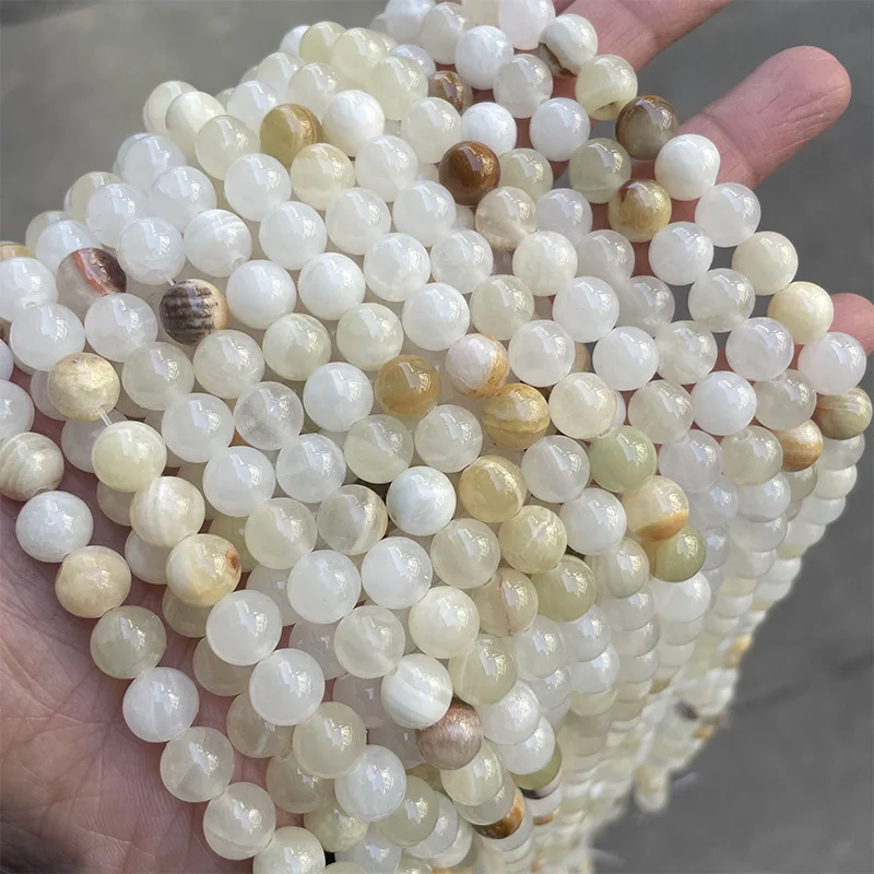 1 Strand 35cm Round 4mm 6mm 8mm 10mm 12mm Natural Stone Beige Afghan Jade Beads For Jewelry Making DIY Bracelet Findings