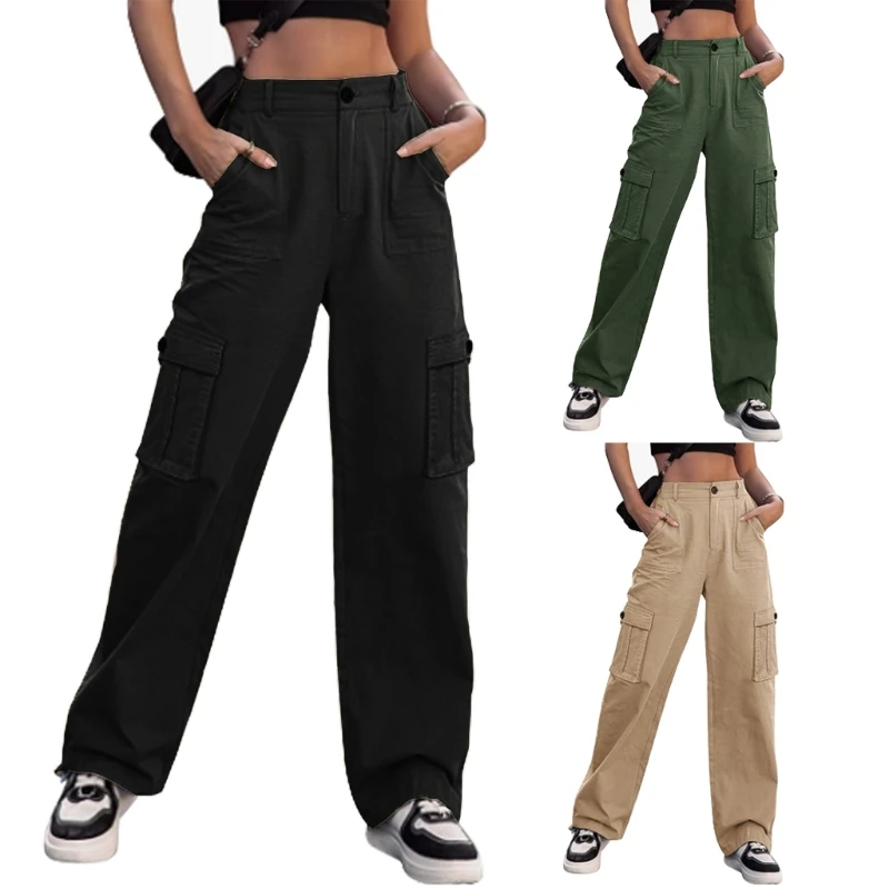 

High Waisted Cotton Cargo Pants for Women Versatile Casual Pants Drop Shipping