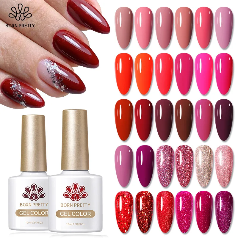 BORN PRETTY 10ml Vernis à ongles gel rouge série chaude super brillant semi-permanent soak-off UV LED pour manucure 1
