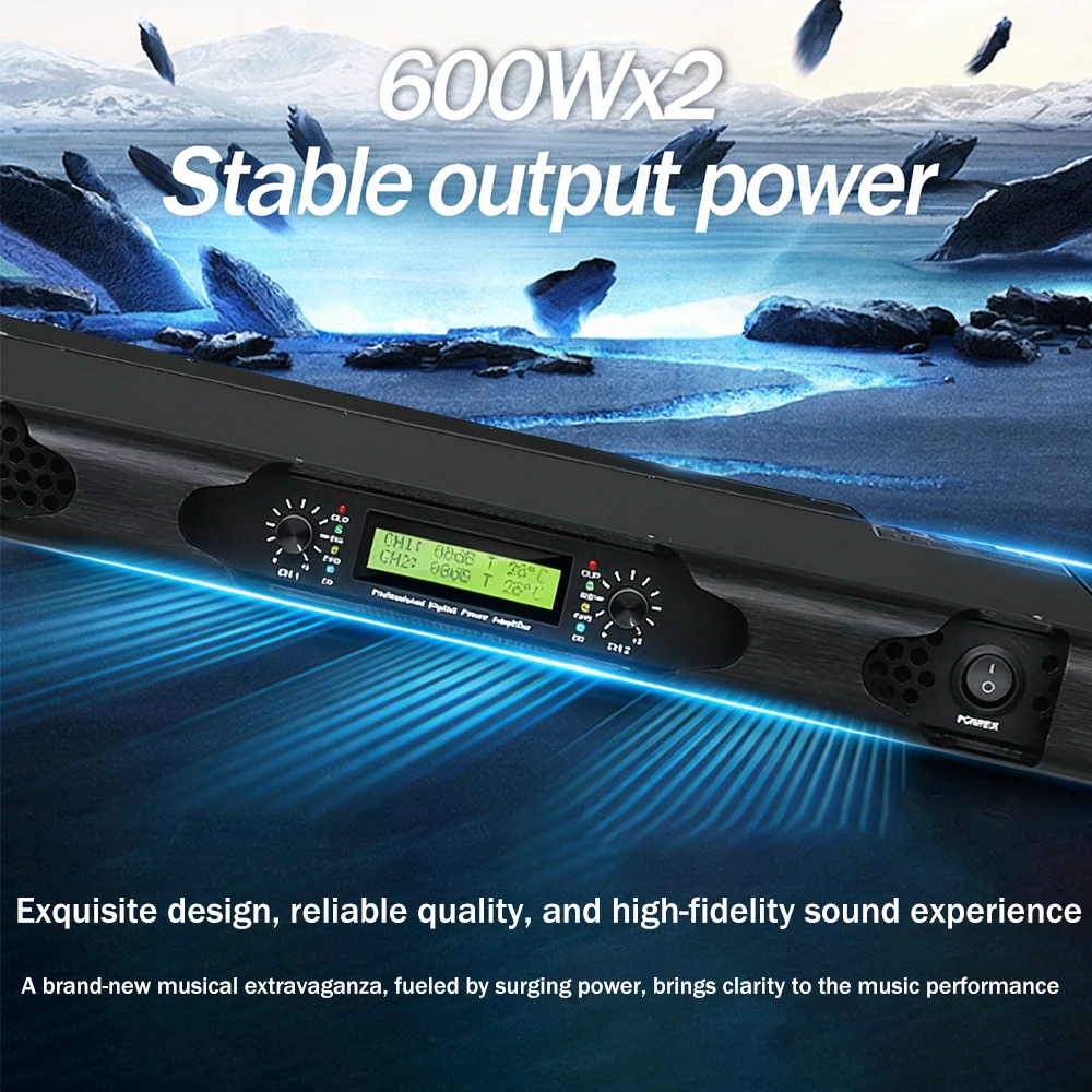 1U 2X600W 듀얼 채널 디지털 파워 앰프, 가정용 KTV, 바, 무대용, 고출력 전문 오디오 앰프