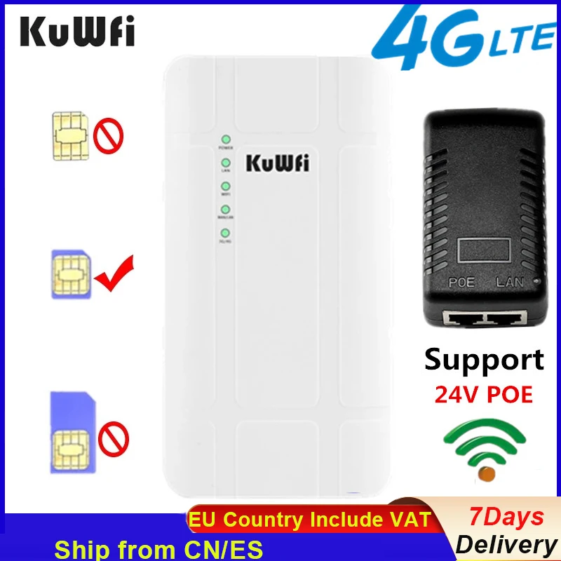 KuWFi Routeur 4G sim, 4G CPE Routeurs WiFi 300Mbps CAT4 SIM LTE Fonctionne  avec Une caméra IP ou Couverture WiFi extérieure avec Une Antennes