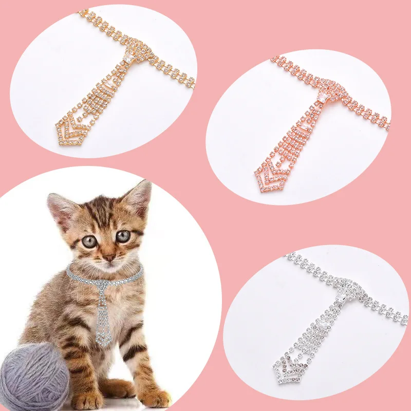 

Cat Dog Collar Bling Rhinestone Bowtie Necklace Diamond Jewelry Pets Apparels Decorations Cats Pet Products for Kitten Puppy