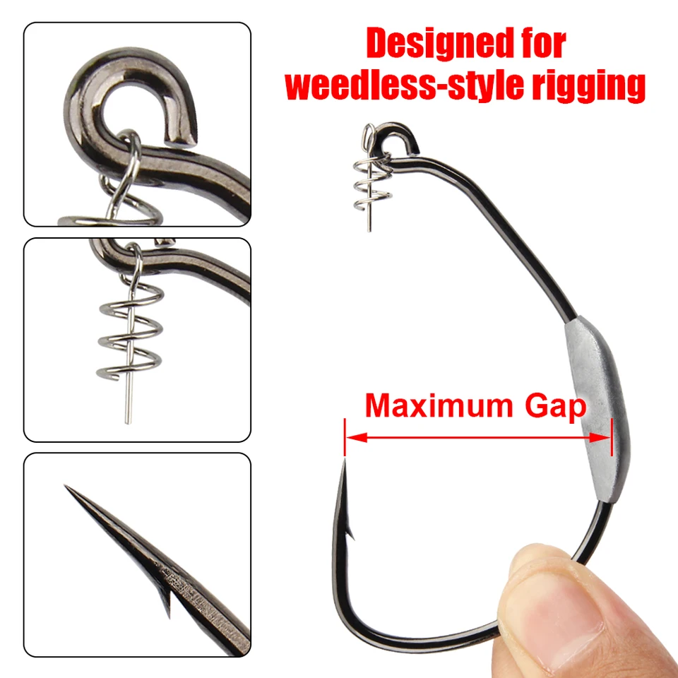 10PCS Weighted Fishing Hooks With Twist Lock – Swimbait Hooks With Centering Pin, 5 Sizes (2g To 7g), Black Chrome