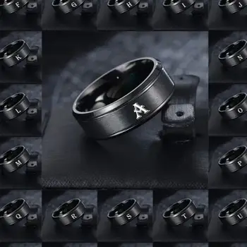 1pc Fashion 26 English Letters Ring With Double Beveled Edges, Men's Stainless Steel Ring 1