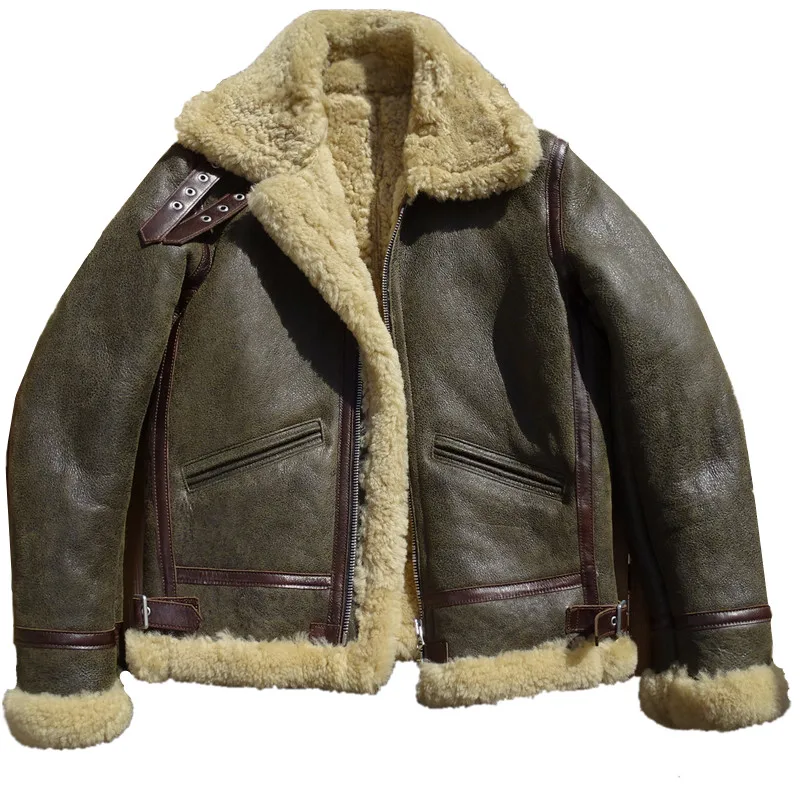 

Men's Genuine Leather Jacket B3 Bomber Flight Uniform Sheepskin Fur Military Style Winter Thick Warm Wear