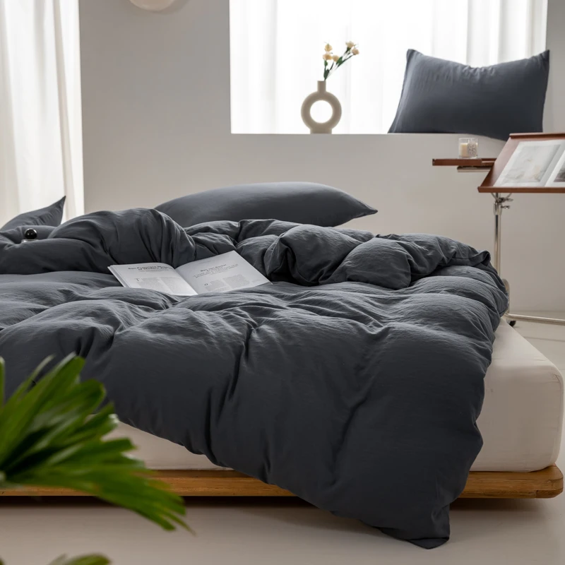 Solid Color 100% Washed Cotton Japanese Minimalist Duvet Cover