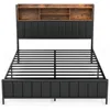 Bed Frame with Storage Upholstered Shelves Headboard, Outlets with Charging Ports and Colorful LED Lights 3