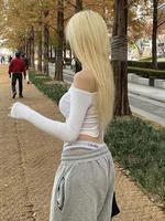 Sexy Slash Neck T Shirt Women Cotton Long Sleeves Cropped Tee Shirt Femme Slim T-shirt Female Black White Tops 2024 - Image 5