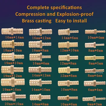 3-25mm 6mm 4mm 8mm 10mm Brass 2 Way Reducing Straight Hose Barb Barbed Pipe Fitting Reducer Copper Coupler Connector Adapter