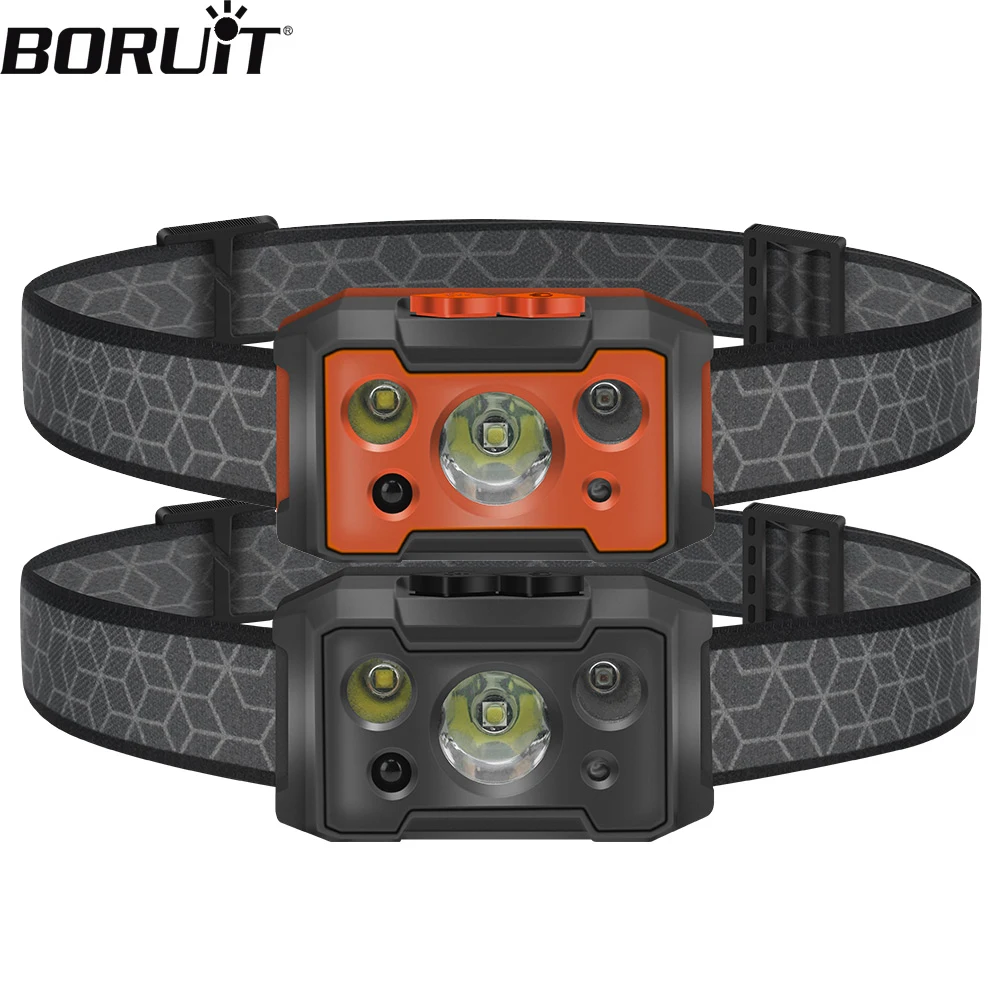 

BORUiT LED Sensor Headlamp Portable Mini Headlight 5 Modes USB Rechargeable Waterproof Head Torch Camping Fishing Emergency use