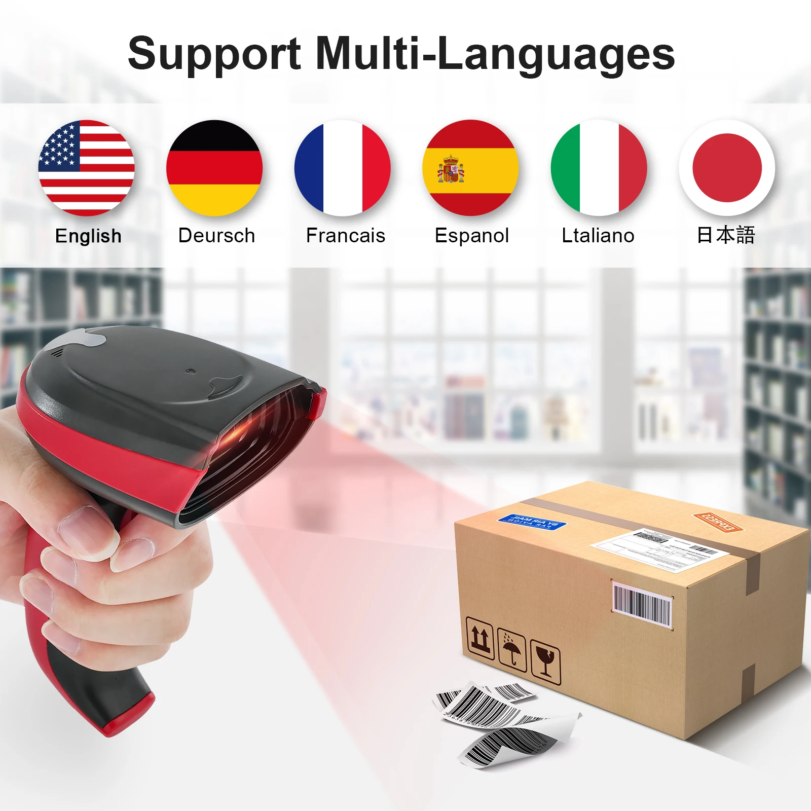 JRHC Wired QR 2D barcode scanner handheld USB Wired Handheld Bar Codes Reader Data Matrix Bar Code for Inventory POS Terminal clearscanner