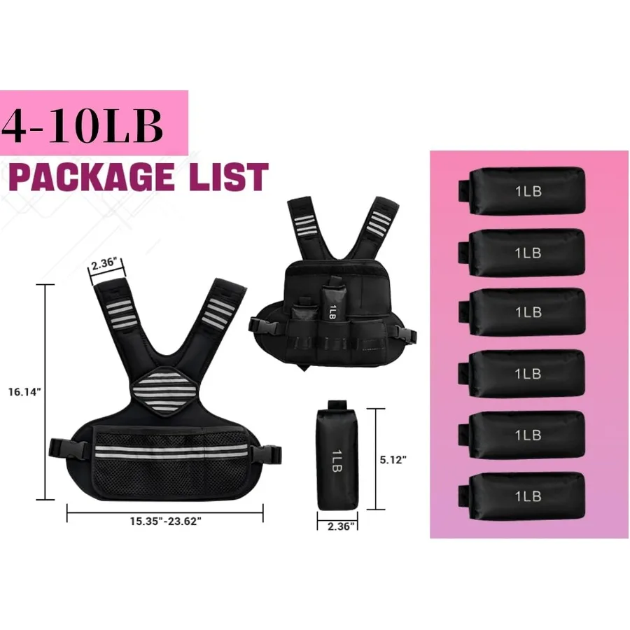 Adjustable Weighted Vest for Women, Weighted Vests with Reflective Strip and Large Pocket for Strength Training for Men & Women