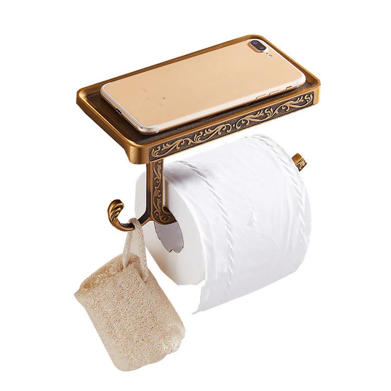 

1Pc Retro Toilet Paper Holder For Space Aluminum Wall Mount Paper Holders Bathroom Kitchen WC Towel Roll Shelf Home Accessories