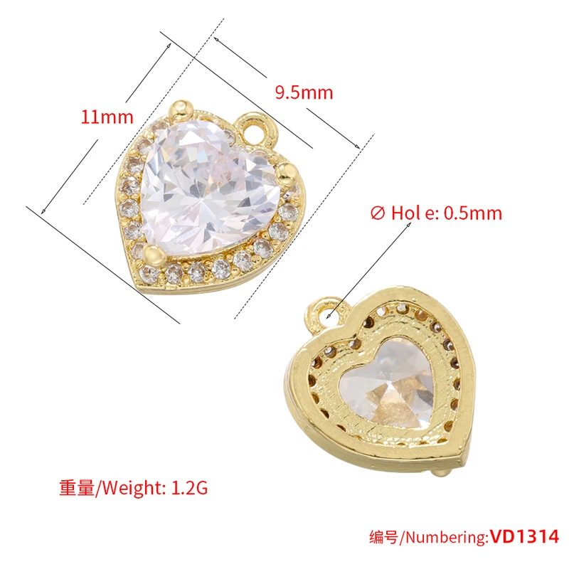 Zhukou Herz Charms für Schmuck machen mehrfarbige Zirkonia Schmuck Anhänger hand gefertigte Schmuck Materialien Großhandel vd1314 – Detail 18