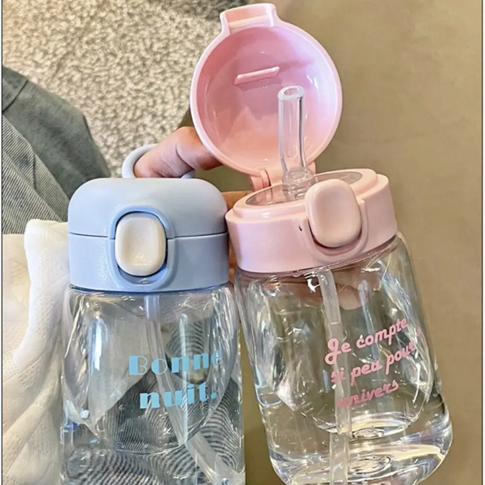 400ML Cartoon Water Bottles with Straw Kids Sippy Cup Portable Lightweight Leak-proof Plastic Toddlers Beverage Cups 3Colors