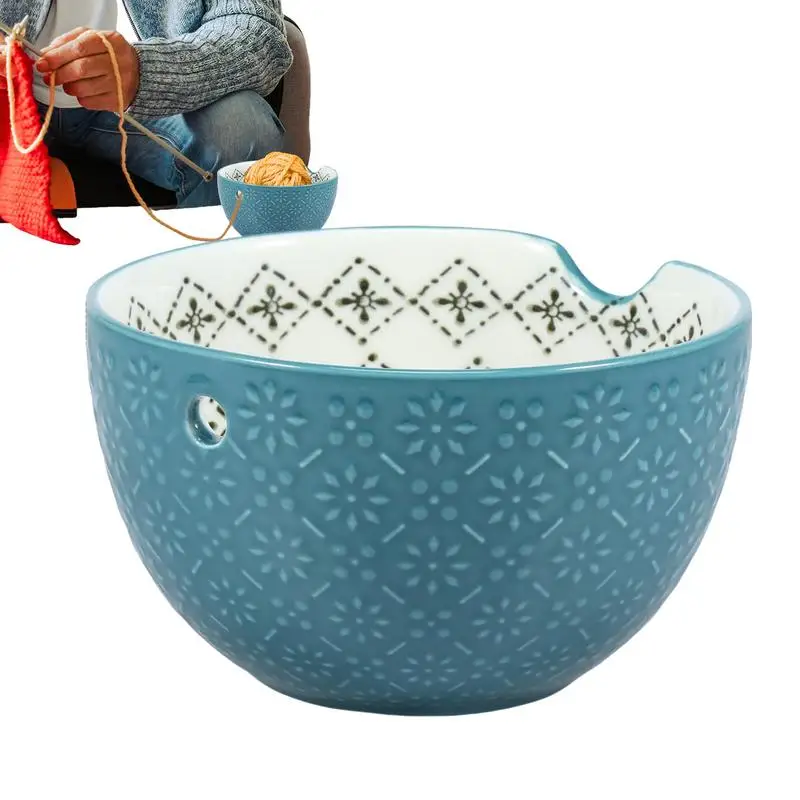 

Ceramic Yarn Bowl Portable Round Yarn Holder Bowl Non-Slip Eco-friendly DIY Knitting Crochet Weaving Tool Yarn Storage Container