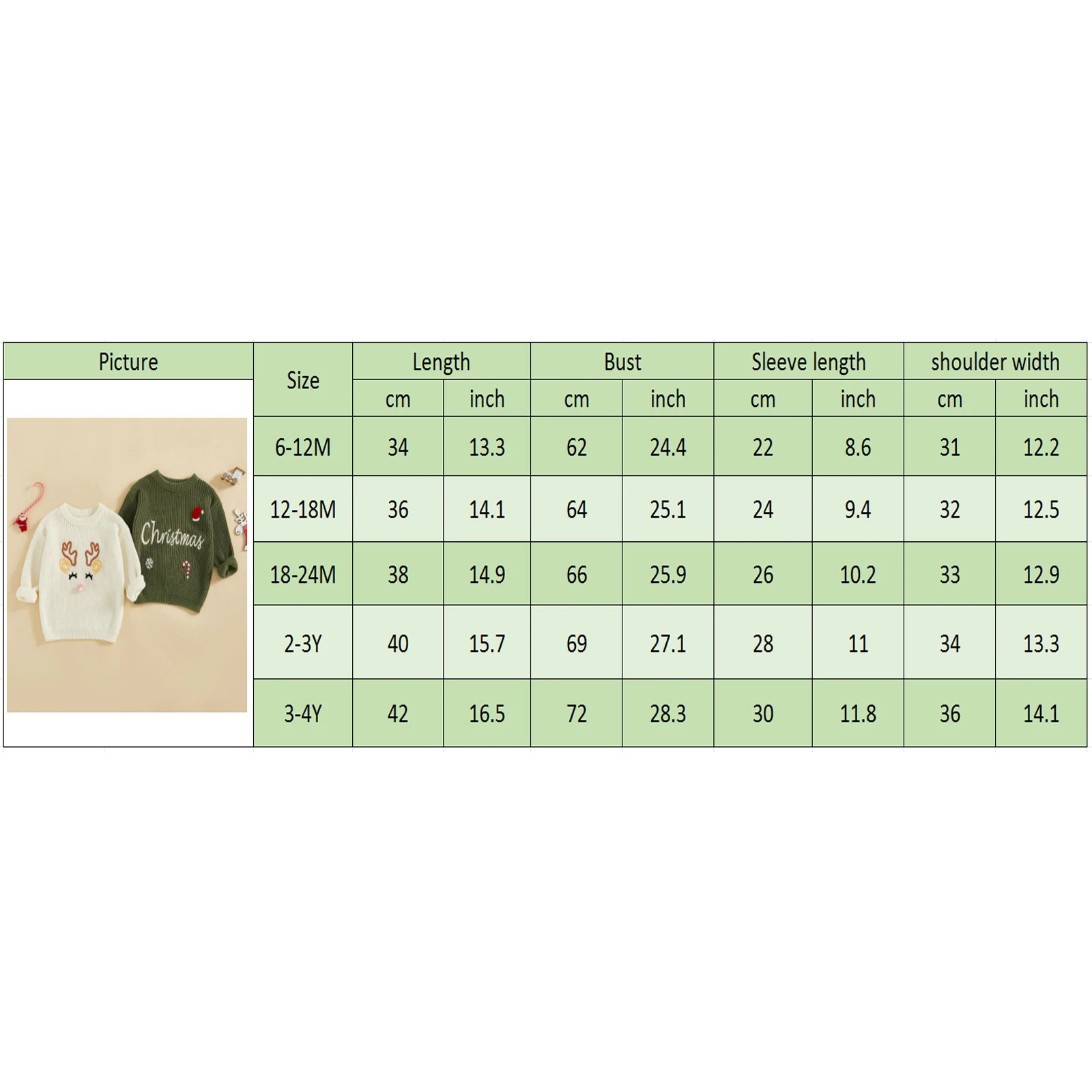 0-4Y 어린이  소녀 소년 크리스마스 스웨터 귀여운 긴 소매 순록/편지 자수 니트 풀오버 탑  따뜻한 점퍼
