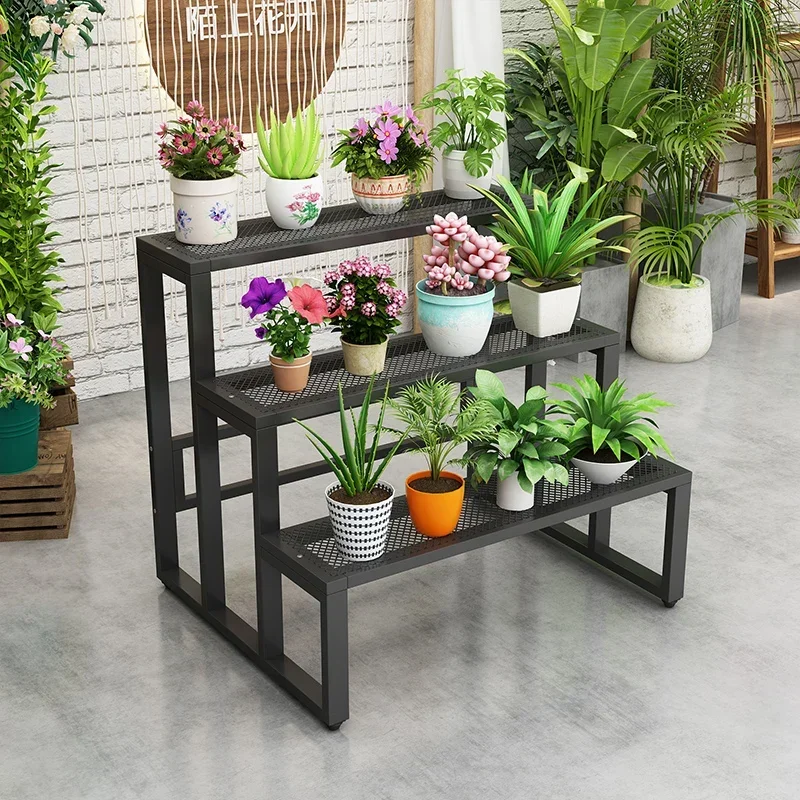 Black Flowers Plant Shelf Tiered Outdoor Floor Pedestal Plant Shelf Metal Ladder Prateleiras De Plantas Garden Furniture