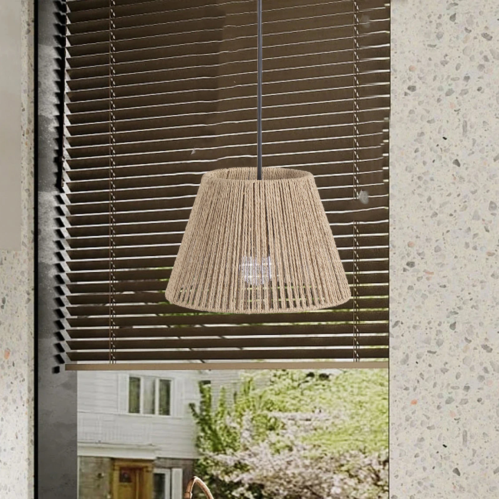 Paralume Vintage in Rattan Intrecciato, Stile Boho Anni '60-'70