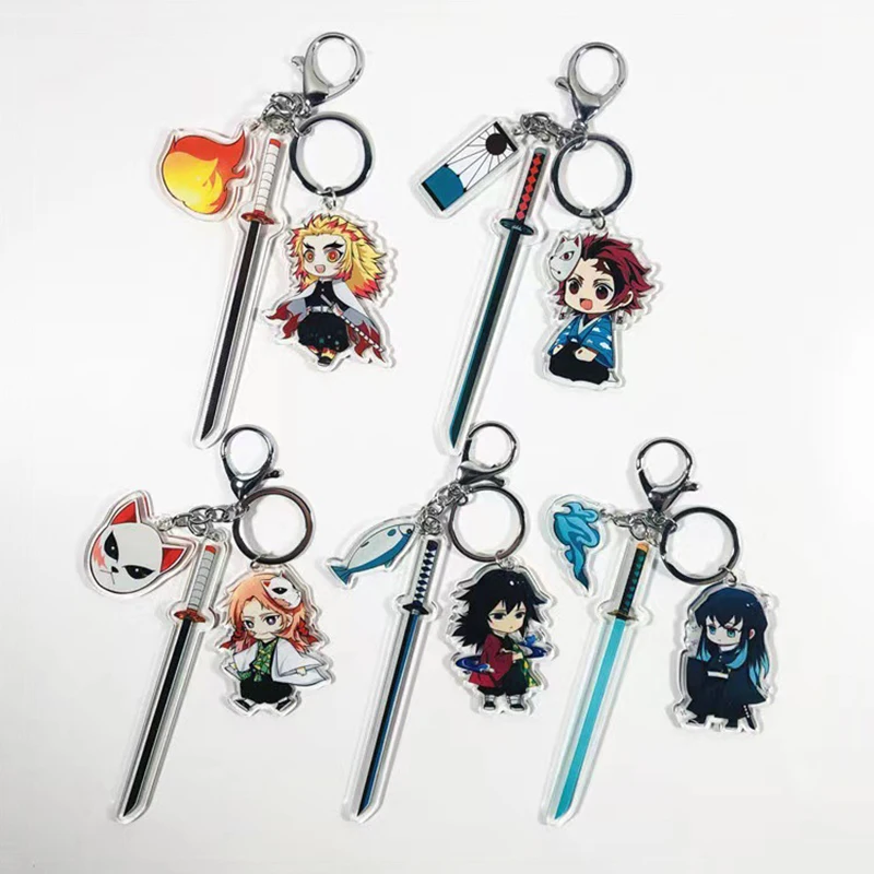 

Anime Demon Slayer Figure Keychain Kamado Tanjirou Nezuko Kawaii Keyring School Bag Backpack Pendant Decoration Collectible Toy