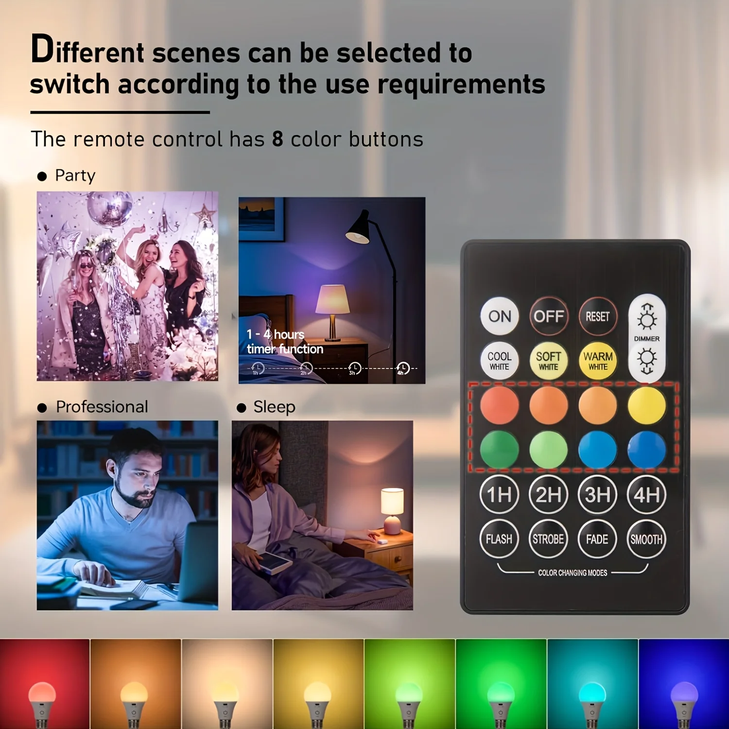 Wireless Rechargeable Light Bulb with Remote Control, Dimmable & Color-Changing, E27 Base, Emergency Backup Lighting