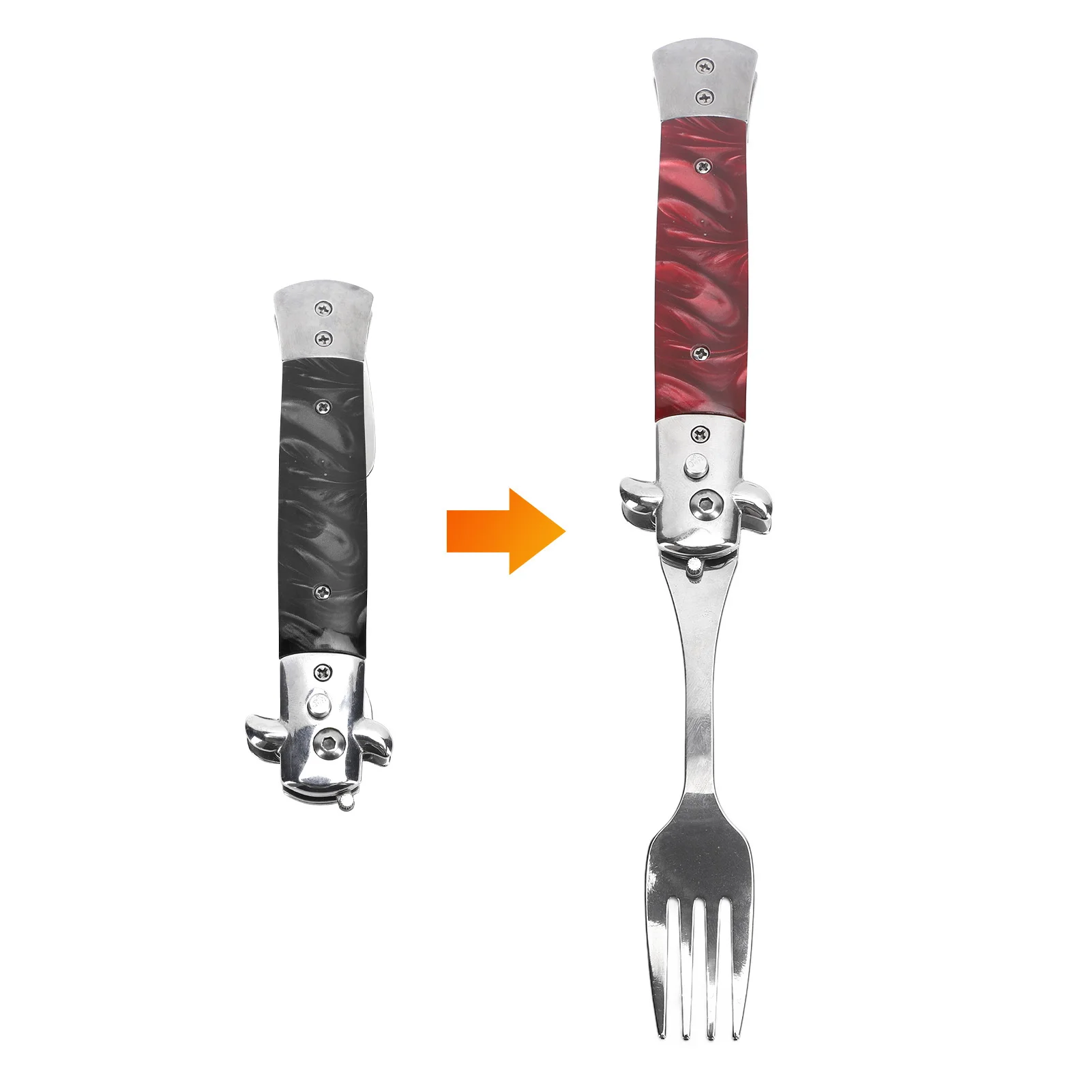 Fourchette à Ressort Pliable – Manche En Bois De Rose, Acier Inoxydable 304 – Parfaite Pour Pique-nique, Camping, Bureau