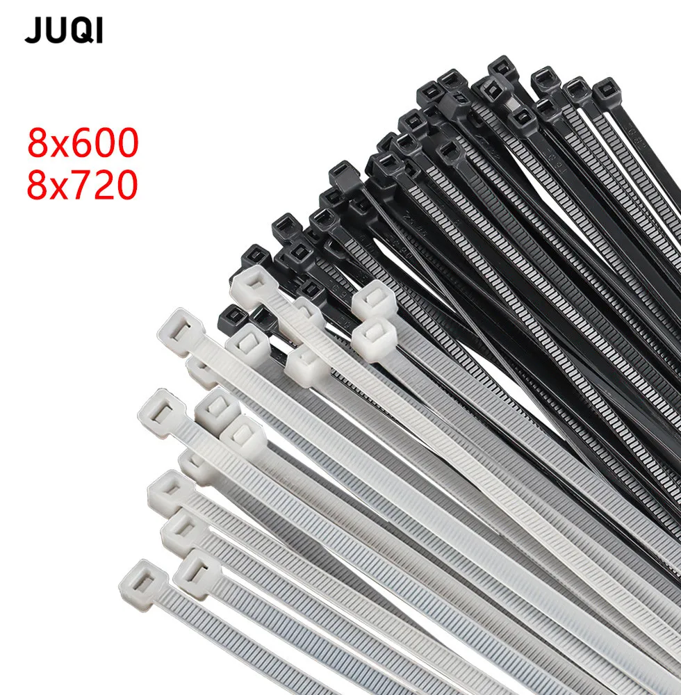 100PCS 8x600 8x720 self-locking plastic nylon cable tie black white standard Width 7.6mm cable tie fixed ring cable tie