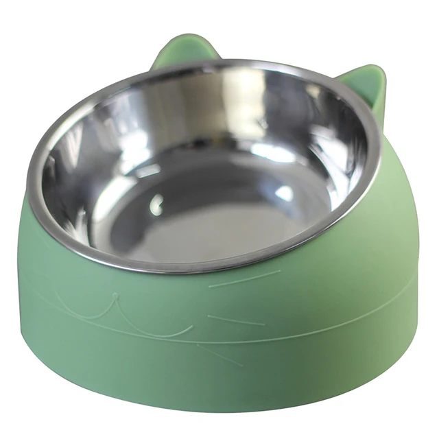 Cat Dog Bowl 15 Degrees Raised Stainless Steel Non Slip Puppy Base Cat Food Drinking Water Feeder Tilt Safeguard Neck Pet Bowl 5