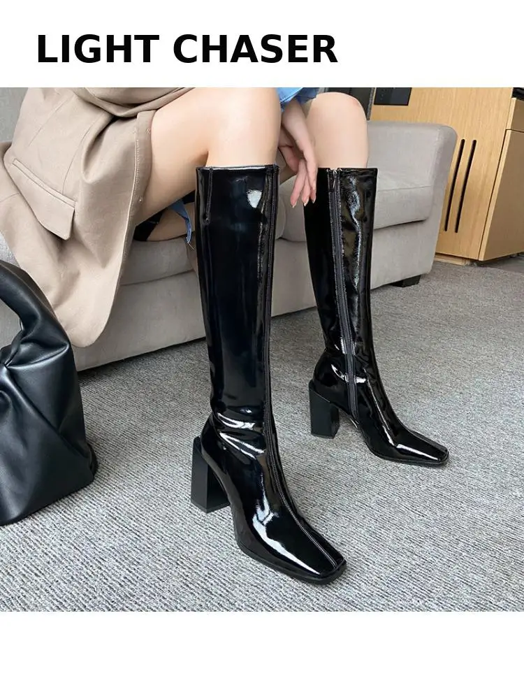 

Women Warm Long Boots Woman Knee High Booties Ladies Shoes Platform Thick Heel PU Leather Soft Zipper Woman Fashion Winter 2022