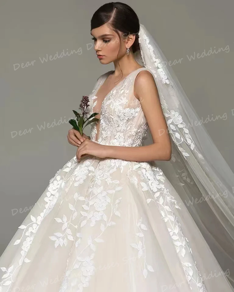 

Exquisite Lace Backless Wedding Dresses Women's A Line Sexy Sweep Train Bohemia Appliques Bridal Gowns Vestidos De Novia 2024