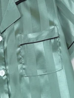 Ensemble deux pièces en Satin à revers rayé, haut à manches courtes avec poches et Short à nœud, pyjama pour femmes, vêtements de détente, adapté à un usage domestique 5