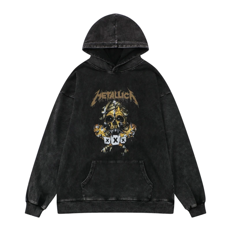 

Men Streetwear Hoodie Hip Hop Sweatshirt Letter Skull Printed Hooded Oversize Pullover Harajuku Cotton Washed Sweatshirt Hoodie