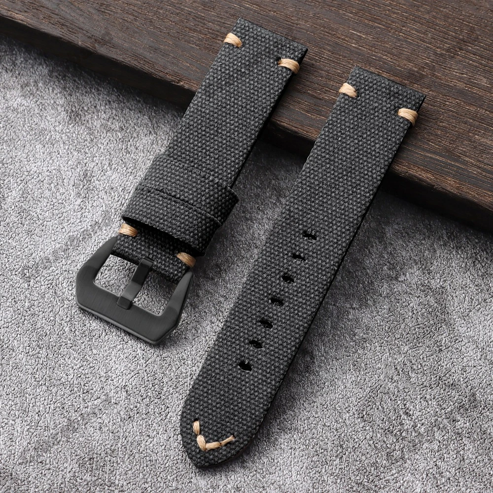 Elegant Black Nylon Leather Watch Strap with Stainless Steel Buckle - Universal Wristband Accessory