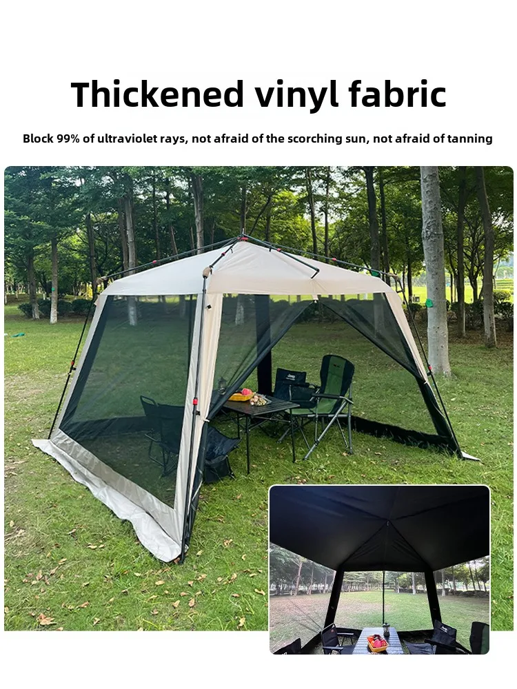 Silver Coated Camping Tent Outdoor Canopy Quick Open Aluminum Pole Beach Fishing Mosquito Net Sunshade Shelter Portable Trave...