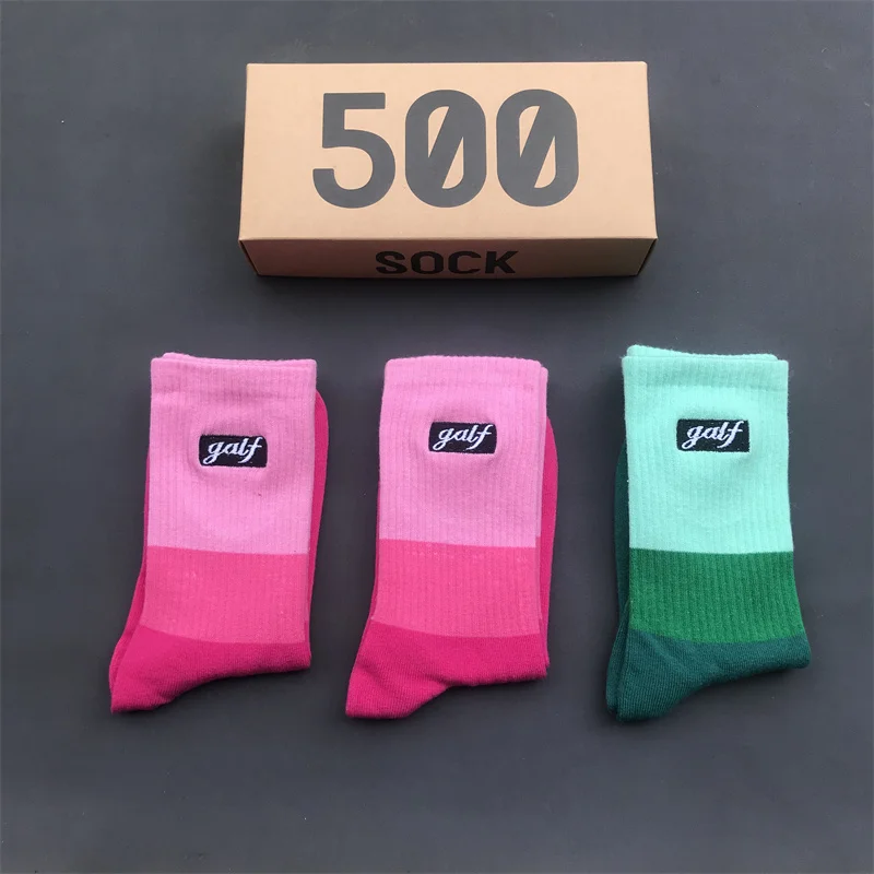 Women's Socks 3Pair/Box Golf Embroidery Black Label Pink Midtube Socks Men Women Fashion Sports Ins Blue Green Stitching Sock 22