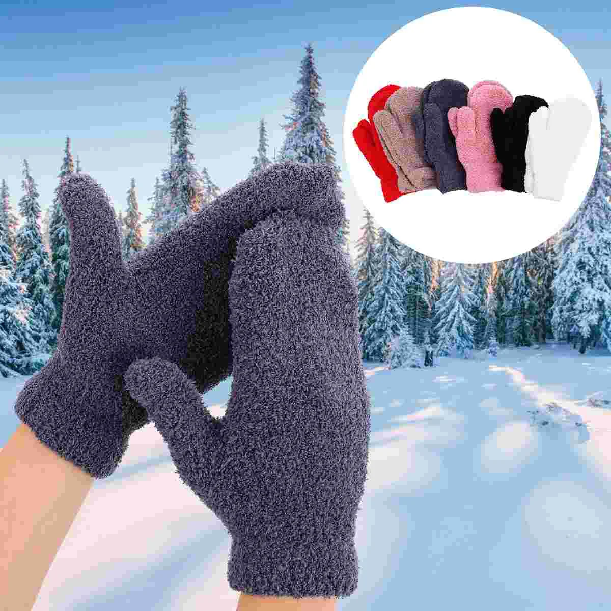 

6 Pairs Thicken Half Fleece Mittens Warm Gloves Full Finger Gloves for Women Men